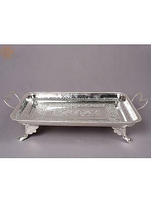 16" Silver Fruit Serving Stand Tray with Handle From Nepal