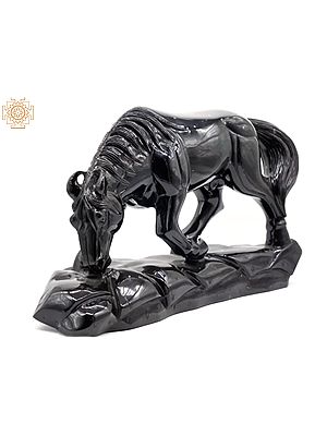 14" Black Obsidian Gemstone Decorative Horse