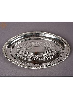 10" Silver Oval Tray From Nepal
