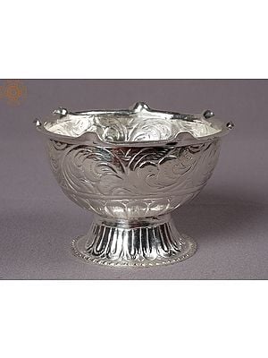 4" Silver Flower Design Bowl From Nepal