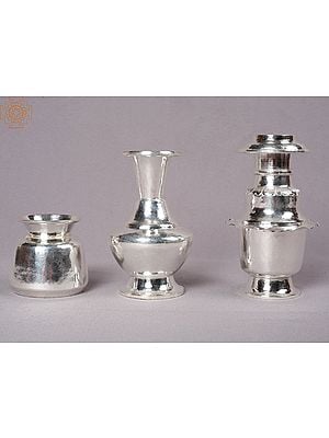 4" Silver Set of Three Pooja Item (Buddhist) From Nepal