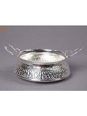 5" Silver Fancy Pooja Thali with Handle From Nepal
