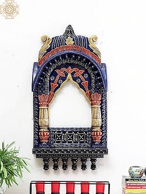 36"  Large Wooden Colorful Decorative Jharokha (Window) | Wall Hanging