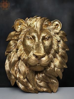 22" Majestic Lion Face Wall Hanging Carved in Brass