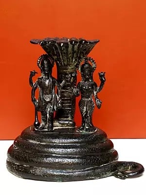 11" Brass Standing Vishnu Lakshmi on Sheshnag