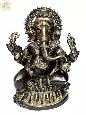14" Brass Lord Sitting Ganesha