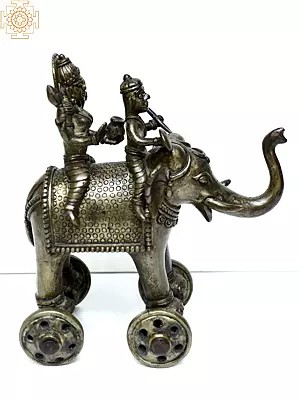 Brass Elephant with Riders on Wheels