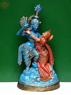 26" Brass Vintage Colorful Radha Krishna