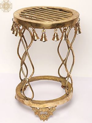 19" Brass Designer Pedestal with Hanging Bells