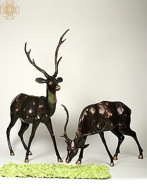 63" Large Decorative Pair of Deer | Brass Statue