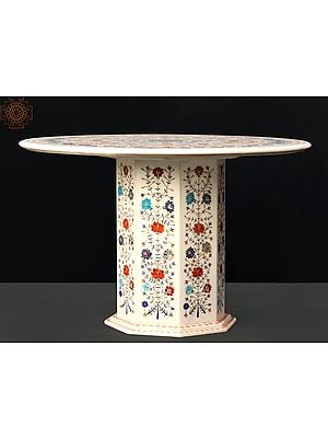 48" White Marble Superfine Coffee Table with Inlay Work