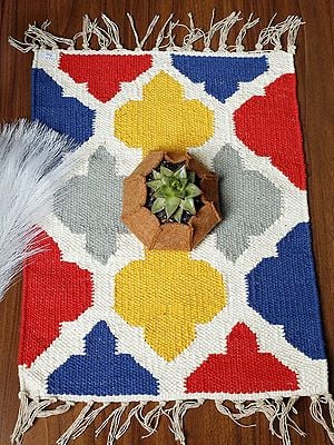 Cotton Dining Table Mat with Multicolor Woven Motif