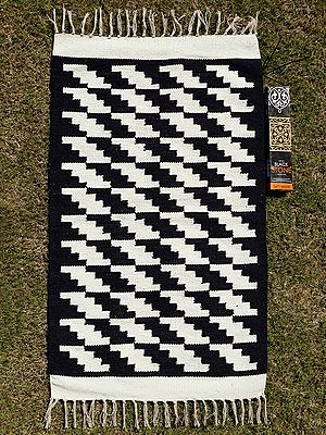 Black-White Cotton Zig-Zag Pattern Pooja Mat
