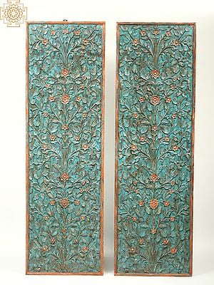 78" Floral Design Wooden Wall Panel Pair