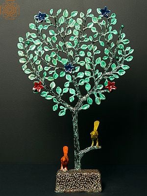 16" Brass Tree with Birds and Flowers | Handpainted