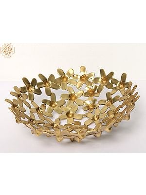 11" Brass Flower Design Fruit Bowl