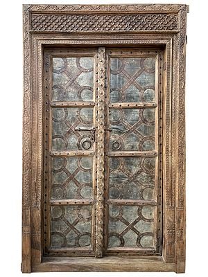 97.5" Large Vintage Wood Carving Door
