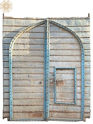 141.7" Large Size Old Wood And Iron Sheet Door