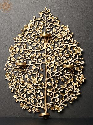 17" Brass Wall Hanging Tree Candle Holder | Home Decor