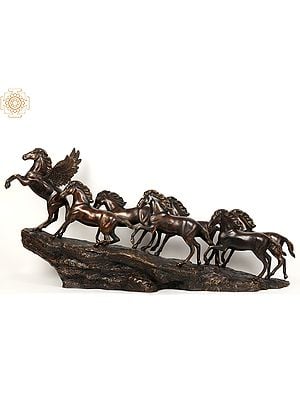 58" Large Seven Galloping Horses | Brass Sculpture