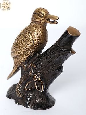 5" Bird Sitting on Branch Statue in Brass