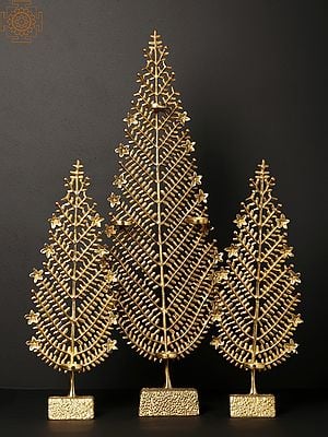 Brass Christmas Tree With Candle Holder (Set of 3)