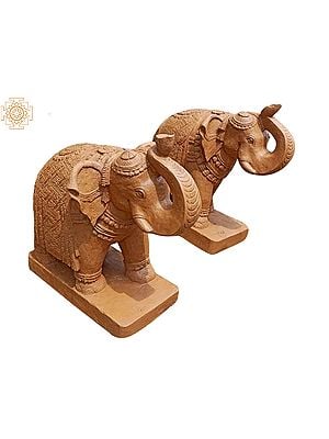 36" Mughal Elephant  Of Pair In Sand Stone