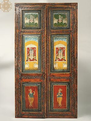 87" Large Wood Carved Handpainted Shrinath ji Door