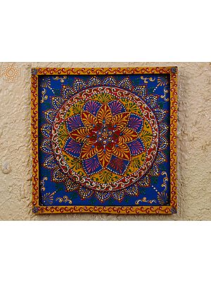 12" Multicolour Flower Mandala Art | Handpainted Wooden Folk Art | Home Decor | Wall Plate