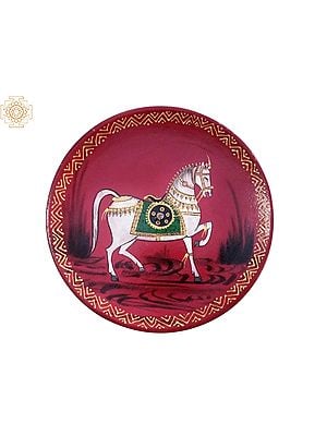 12" Multicolour Clothed White Horse Wall Plate | Handpainted Wooden Folk Art | Home Decor
