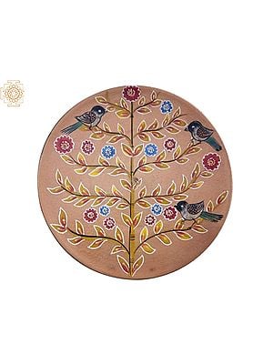 12" 3 Sparrow Sitting On Colourful Tree | Handpainted Wooden Folk Art | Home Decor | Wall Plate