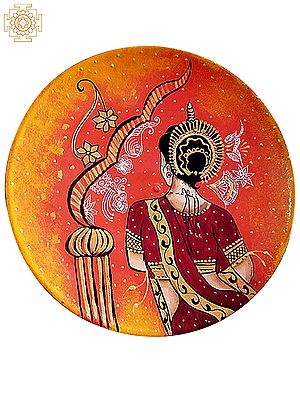 12" Traditional Red Dressed Indian Lady | Handpainted Wooden Folk Art | Home Decor | Wall Plate
