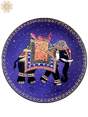 12" Traditional Clothed Black Elephant  | Handpainted Wooden Folk Art | Home Decor | Wall Plate