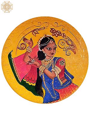 12" Royal Indian Woman Dancing  | Handpainted Wooden Folk Art | Home Decor | Wall Plate