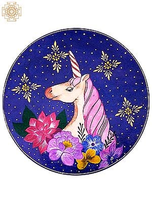 12" Colourful Baby Pony With Flowers  | Handpainted Wooden Folk Art | Home Decor | Wall Plate