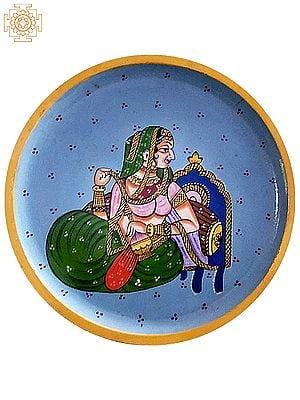 12" Royal Indian Woman Seated  | Handpainted Wooden Folk Art | Home Decor | Wall Plate