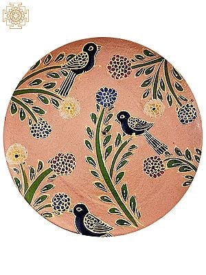 12" 3 Birds Around Beautiful Flowers  | Handpainted Wooden Folk Art | Home Decor | Wall Plate