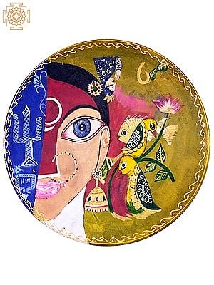 12" Indian Woman With Birds Behind Back | Handpainted Wooden Folk Art | Home Decor | Wall Plate