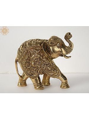 5" Brass Elephant with Lord Ganesha Design