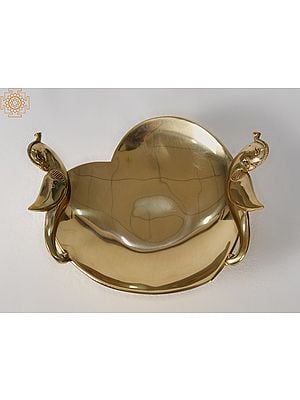 9" Brass Double Parrot Heart Shaped Tray