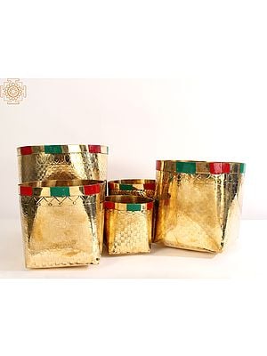 Traditional Basket for Temple (Set Of 5) | Brass