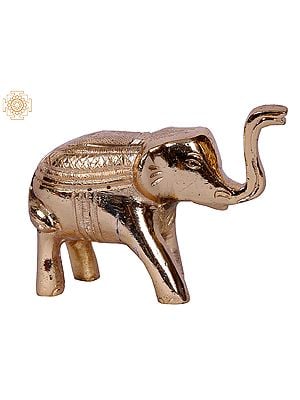 2'' Small Walking Elephant Statue | Gold-Plated Brass Idol