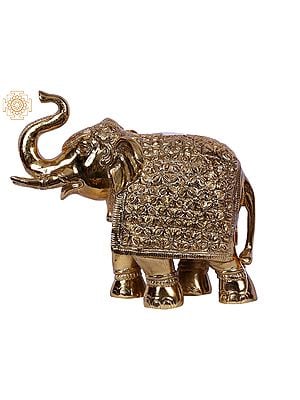 7'' Traditional Dressed Elephant Trunk Up | Gold-Plated Brass