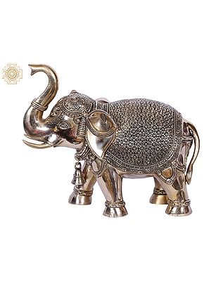 11'' Trunk Up Elephant With Detailed Finish | Gold-Plated Brass
