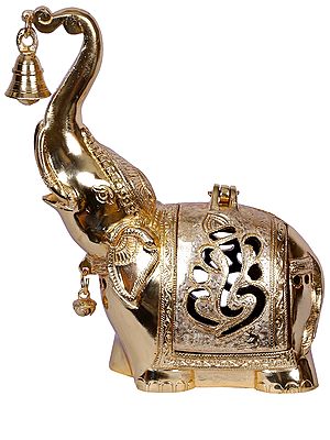 11'' Elephant With Ganesha Engraved Carrying Bell | Gold-Plated Brass