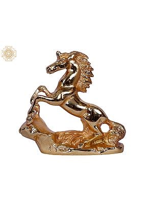 3'' Small Horse On Rock | Gold-Plated Brass