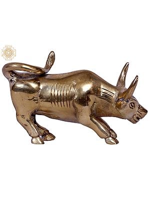 Small Furious Attacking Bull Figurine | Gold-Plated Brass Statue