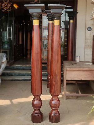 74" Red Kongu Wood Pillar | Pair