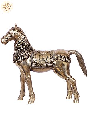 14'' Ancient Dressed Horse Standing | Gold-Plated Brass