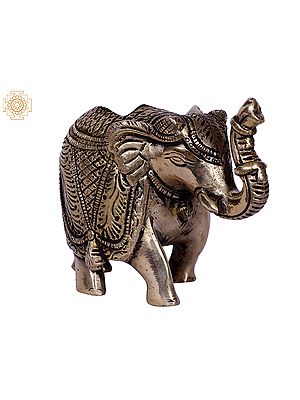 3'' Small Traditional Dressed Elephant With Ball | Gold-Plated Brass